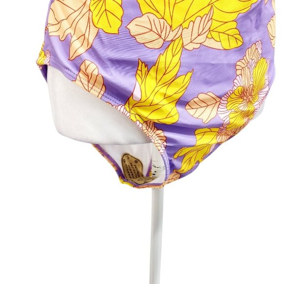 Floral One-Shoulder Ruffled Swimsuit V Neckline Yellow Lavender Womens Size XL - Picture 8 of 15